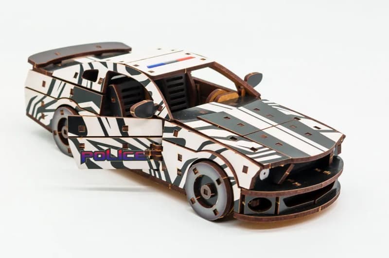 Конструктор Puz-00639 "Muscle Car" дерев'яний, 162 дет., білий колір, поліція розмір моделі 24х9х7 см PuzzleOk, фото 2