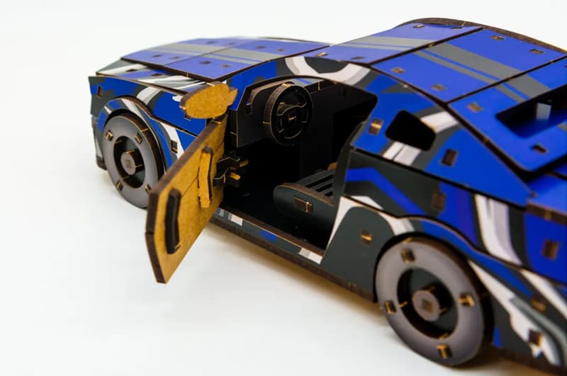 Дерев’яний конструктор PuzzleOK Muscle Car, 162 деталі, синій, розмір моделі 24×9×7 см, Puz-00642, фото 7