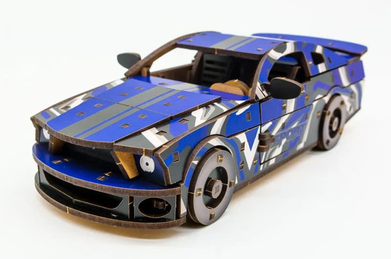 Дерев’яний конструктор PuzzleOK Muscle Car, 162 деталі, синій, розмір моделі 24×9×7 см, Puz-00642, фото 5