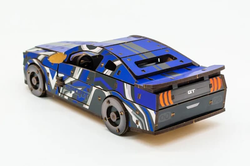 Дерев’яний конструктор PuzzleOK Muscle Car, 162 деталі, синій, розмір моделі 24×9×7 см, Puz-00642, фото 6