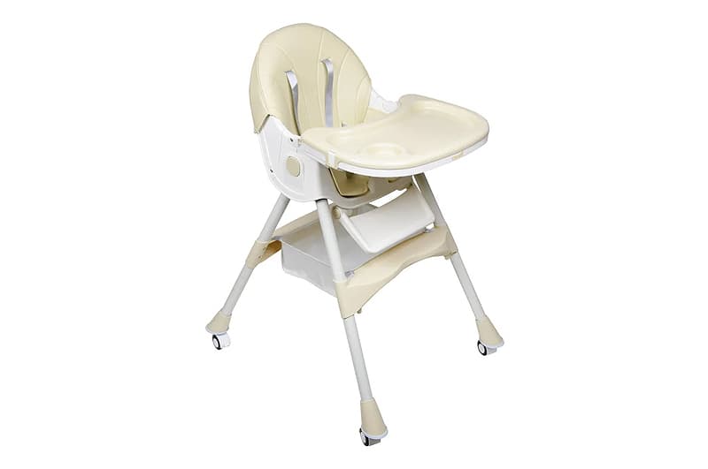 Стільчик для годування Kidoro One (ST-6540) Beige, з екошкіри на колесах, у коробці