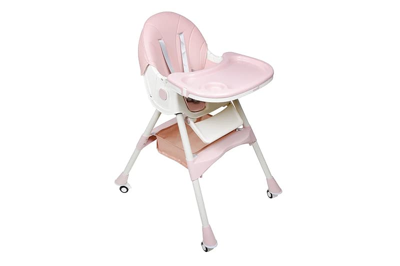 Стільчик для годування Kidoro One (ST-6540) Pink, з екошкіри на колесах, у коробці