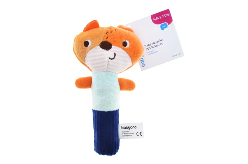 Брязкальце BabyOno «Лисичка» 1497 з пищалкою, 23×8 см