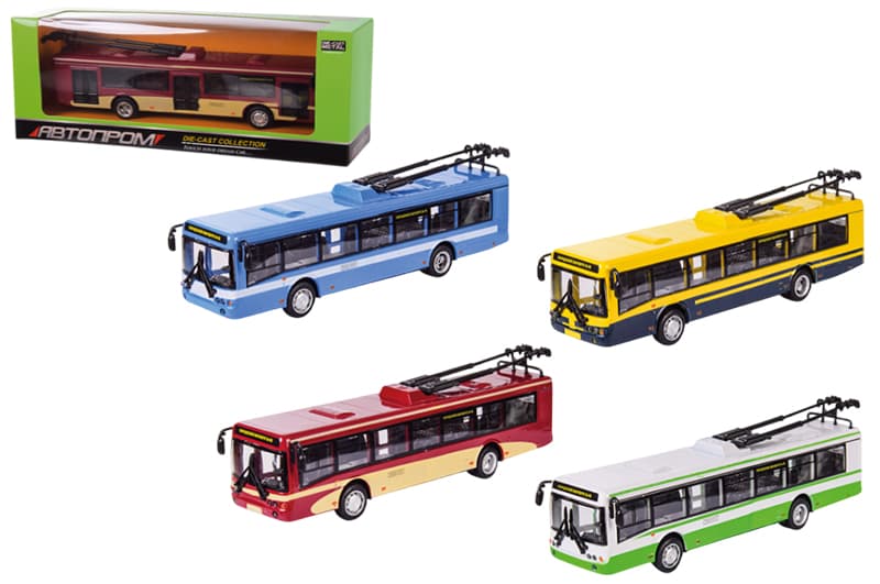 Тролейбус 6407ABCD металевий, 1:72,4 кольори, коробка 20x6x8 см "Автопром"