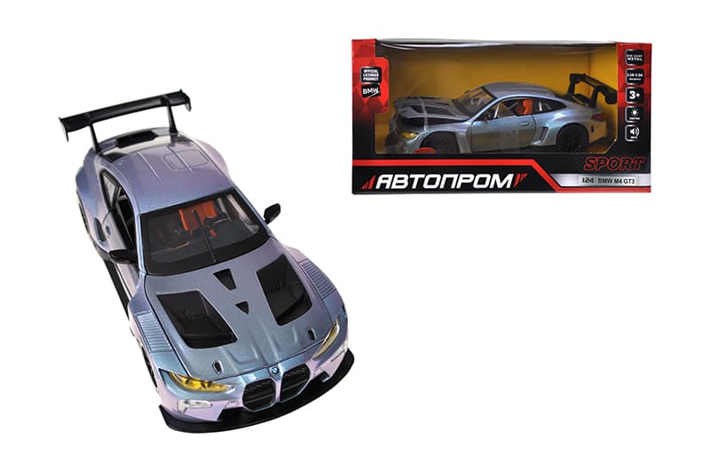 Машина металева 661277H 1:24 BMW M4 GT3, на батарейках, світло, звук, відкрив. двері, коробка р.24.5x12см АВТОПРОМ
