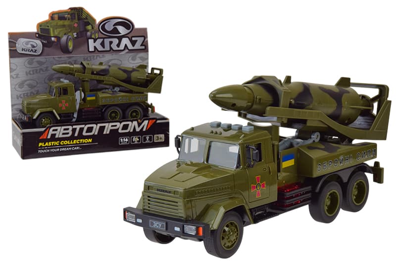 Військова техніка АВТОПРОМ КРАЗ арт. KR-2202-01 на батарейки, світло , звук, відкриваються двері, коробка