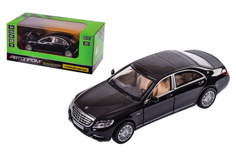 Машина металева 68401, 1:32 Mercedes-Benz S 600 2015, на батарейках, світло, звук, відкриваються двері, коробка 18x9x9 см "Автопром"