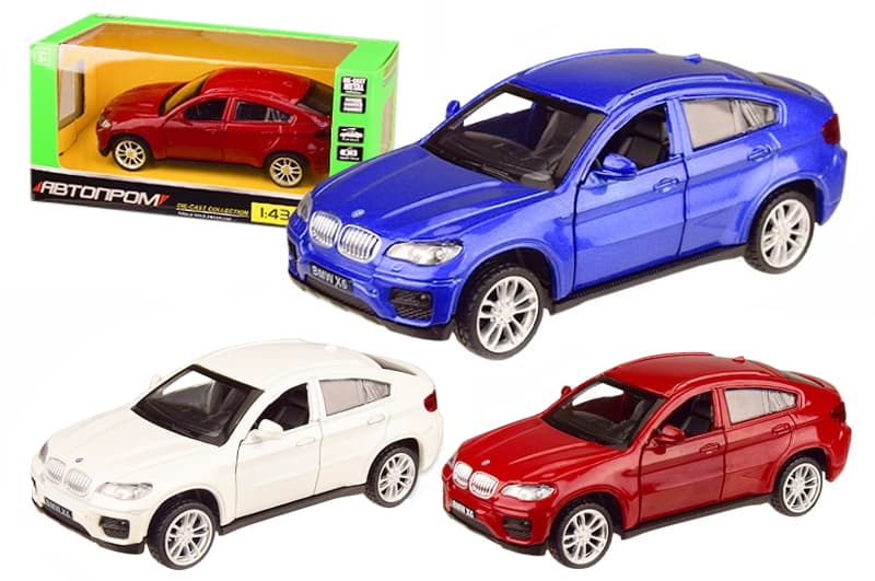 Машина металева 4306, 1:43 BMW X6, 3 кольори, відкриваються двері, в коробці 14,5x6,5x7 см АВТОПРОМ