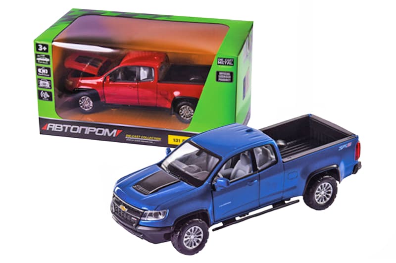 Машина металева 68442 2 кольори, 1:31 Chevy Colorado ZR2, на батарейки: світло і звук, відкриваються двері, в коробці 20x11x10 см Автопром