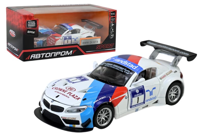 Машинка Автопром BMW Z4 GT3 1:32, металева, на батарейках, зі світлом і звуком, двері відкриваються