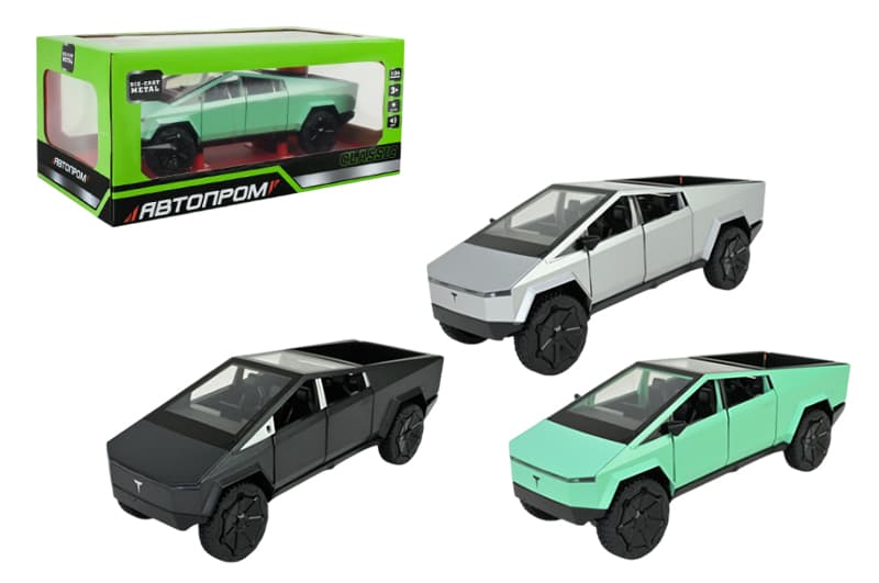 Машина металева AP7725 Tesla pickups, 1:24 батарейка, світло, звук, відкриваються двері,коробка р. 28x16x12,8см АВТОПРОМ