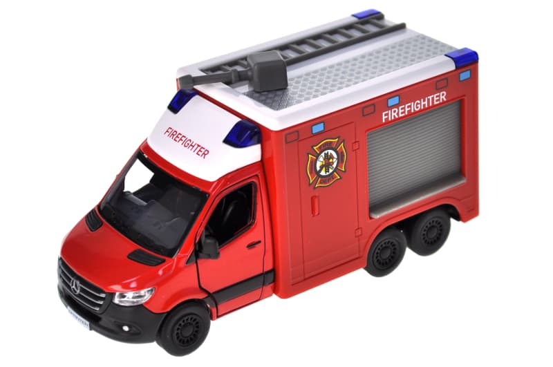 Модель автобус KT5478W 5" MERSEDES-BENZ Sprinter Пожежна металевий, інерційний, відкриваються двері, 2 види, коробка, фото 2