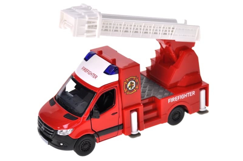 Модель автобус KT5478W 5" MERSEDES-BENZ Sprinter Пожежна металевий, інерційний, відкриваються двері, 2 види, коробка, фото 3