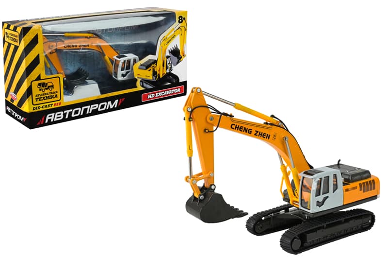 Екскаватор металевий 68377(AP7758) 1:50 звук, рухливі деталі,у коробці р.26,5x13,5x8,5см АВТОПРОМ