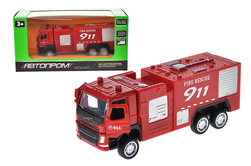 Машина металева "Автопром" 67392 1:72 Volvo Fire Engine, рухомі елементи, в коробці р. 13.5*7*5 см.