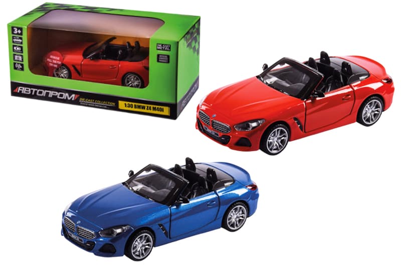 Машина металева 68412 "Автопром", 2 кольори, 1:30 BMW Z4 M40i, на батарейки, світло, звук, відкриваються двері, в коробці р. 18*9*9 см.