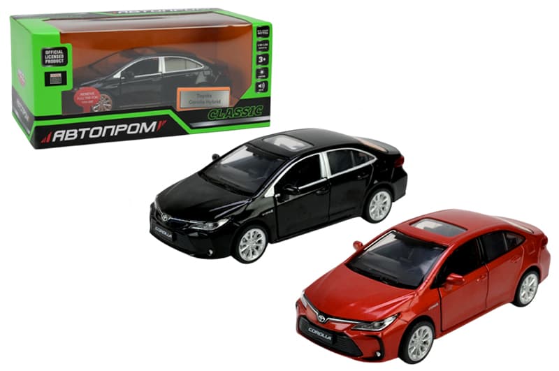 Машина металева 68432 1:33 Toyota Corolla Hybrid, на батарейки, світло, звук, відкриваються двері, коробка 18x8x9 см АВТОПРОМ