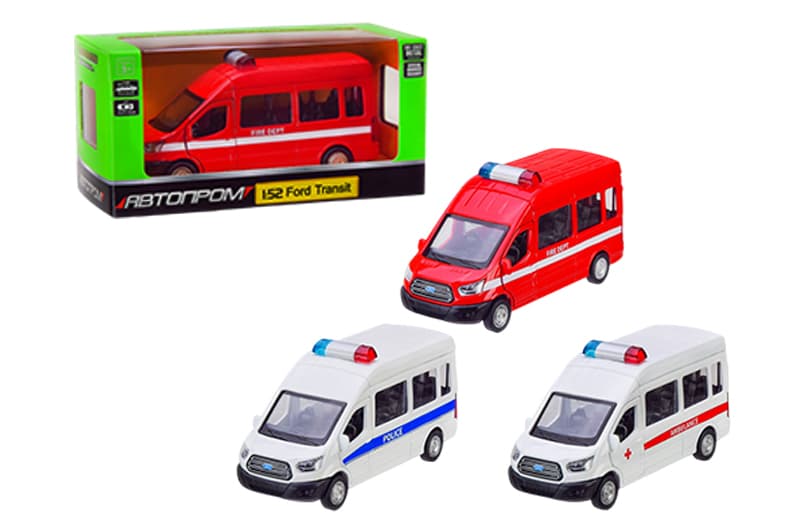 Машина металева "Автопром"  4373, :52 Ford Transit Police car, 3 кольори, відкриваються  двері, в коробці
