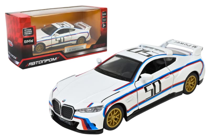 Машина металева "АВТОПРОМ" 4389 1:42 BMW 3.0CSL, батарейка, світло, звук, відкр.двері, короб.
