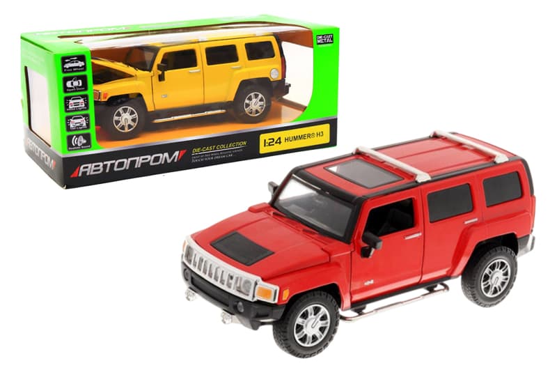 Машина металева 68240A 1:24 Hummer H3, 2 кольори., на батарейках, світло і звук , відкриваються двері, капот і багажник, в коробці 25x10x13 см АВТОПРОМ
