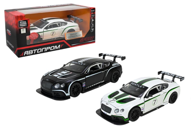 Машина металева 68353 2 кольори 1:32 Bentley  Continental GT3, на батарейки, світло, звук, відкриваються двері, коробка 18x9x8 см АВТОПРОМ