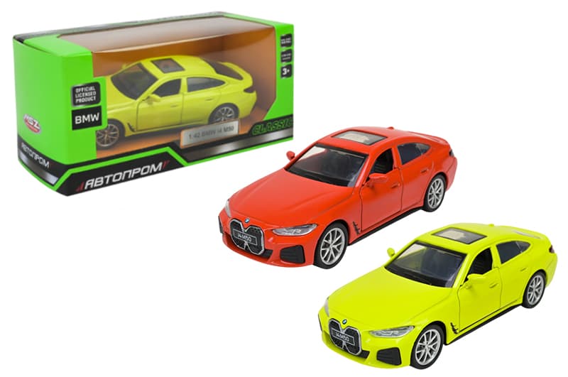 Машина металева "Автопром" 4378, 1:43 BMW I4 M50, 2 кольори, відкриваються двері, в коробці