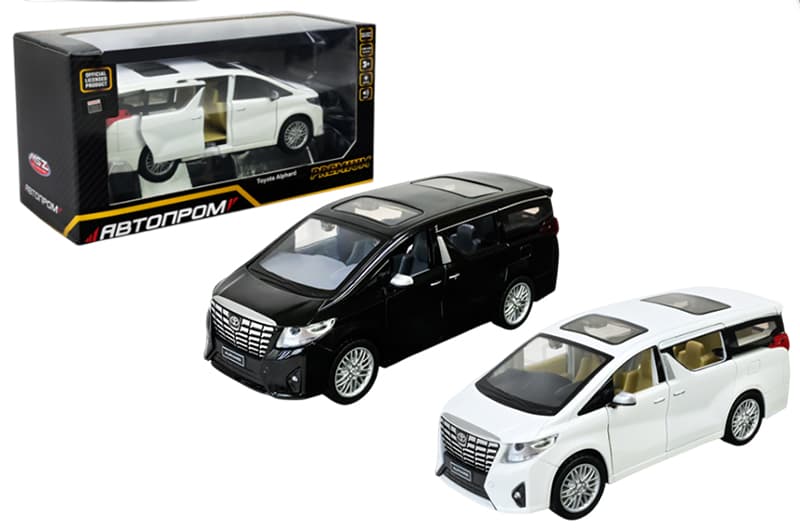 Машина металева 68481 "АВТОПРОМ", 2 кольори, 1:29 Toyota Alphard, батарейка, світло, звук, відкр. двері, в коробці 20x11x10 см.