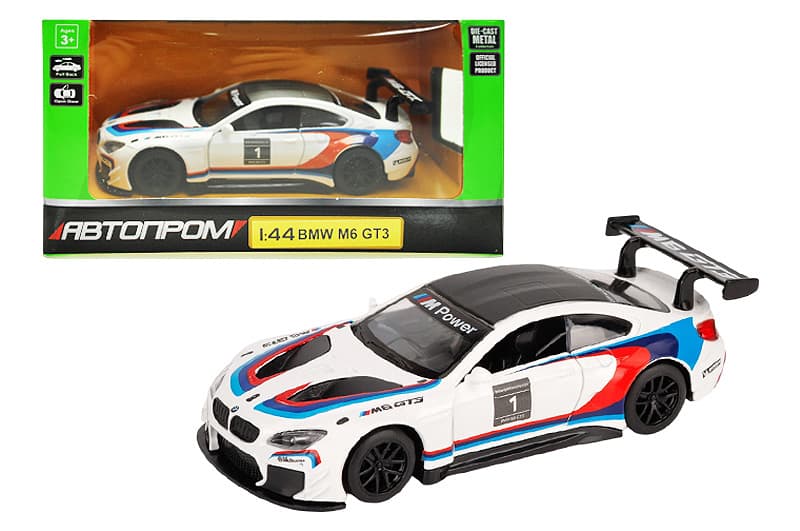 Машина металева "Автопром" 4368, 1:44 BMW M6 GT3,1 колір, відкриваються двері, в коробці