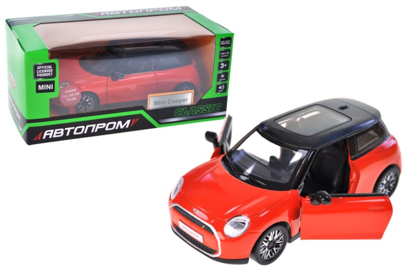 Машина металева 68740(O) 1:28 MINI COOPER, на батарейки, світло, звук, відкриваються двері, коробка 18x9x8 см АВТОПРОМ