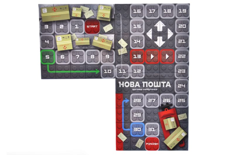 Конструктор блочний QB300-107 "Block&Steps: НОВА ПОШТА. Поштомат Майбутнього" + ходилка і гра 3в1, 42дет. qbee, фото 6