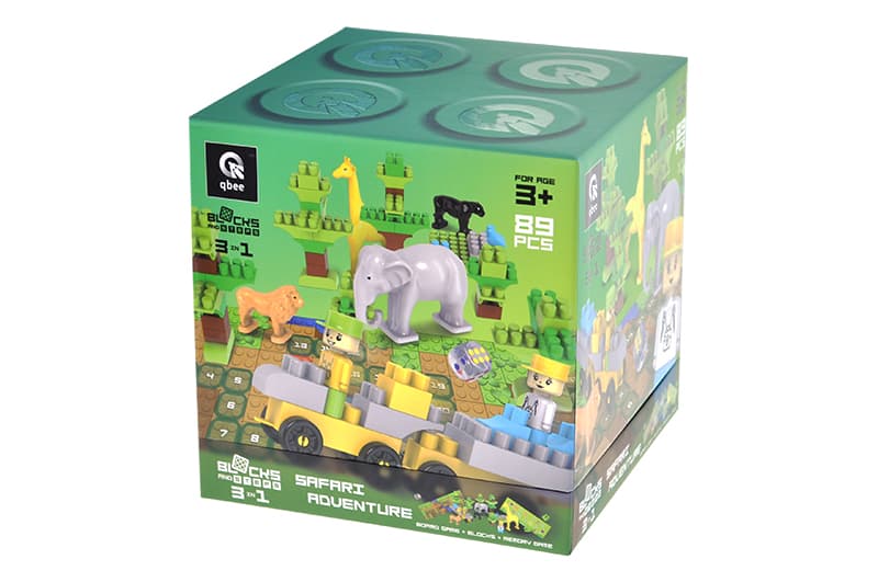 Конструктор блочний QB300-006 "Block&Steps: Пригоди в Сафарі" + ходилка і меморі гра 3в1, 89дет. qbee, фото 2