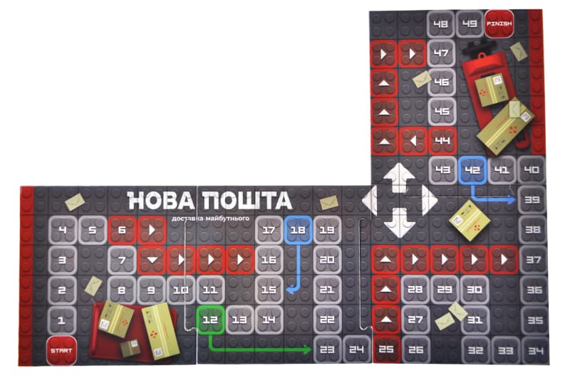 Конструктор блочний QB300-207 "Block&Steps: НОВА ПОШТА. Вантажівка Мрії" + ходилка і гра 3в1, 129дет. qbee, фото 4