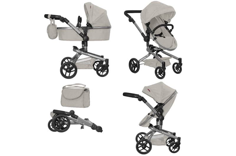 Візок для ляльки 9695 FORTUNA LIGHT GREY 2в1 з сумкою, металевий, в коробці 54.5x14.5x38.5 см CARRELLO