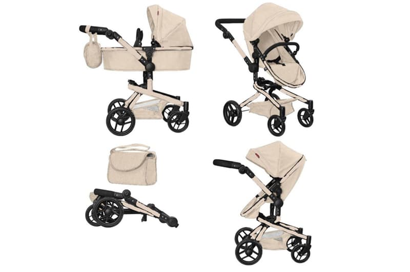 Візок для ляльки 9695 FORTUNA 2в1 CREAM з сумкою, металевий, в коробці 54.5x14.5x38.5 CARRELLO
