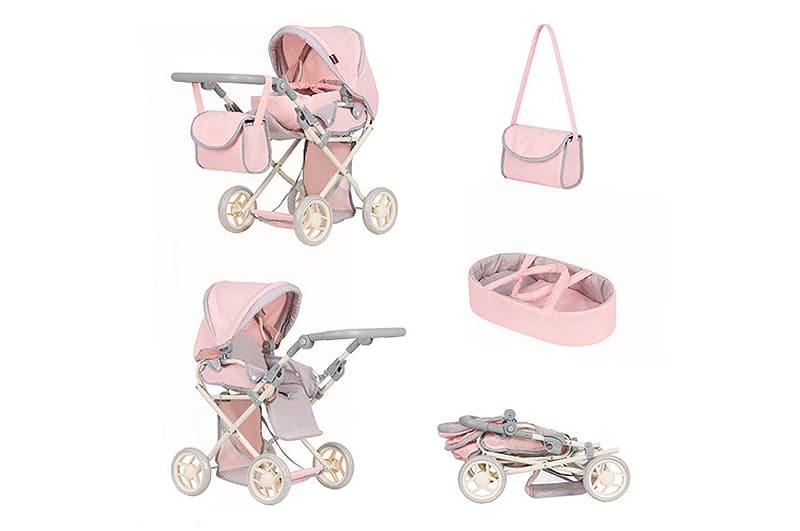 Коляска для ляльки 9346+BAG PINK BEIGE "UNICO" з сумкою, металевий, у коробці р.45x15x36.5см CARRELLO