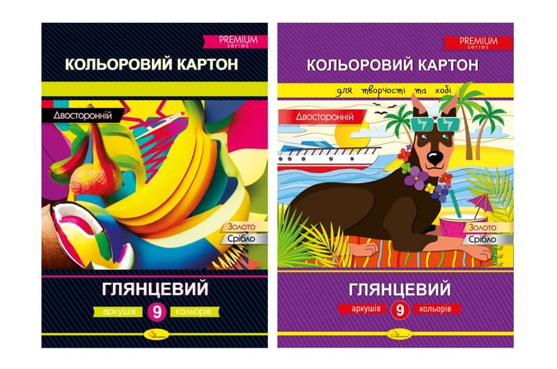 Набір кольорового двостор. картону А4 Преміум 9 аркушів 300 г/м2