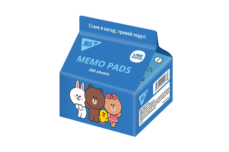 Папір для записів YES Tetra Pak "Line Friends" 200 арк. 7*7,5 см