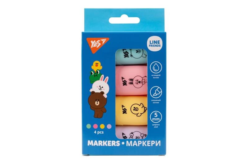 Маркер текстовий YES "Line Friends" в наборі 4 шт.