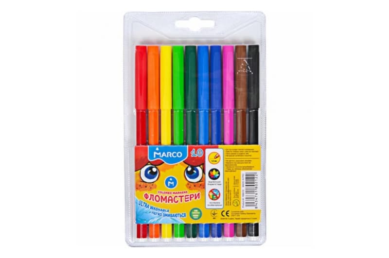 Фломастери Marco 1690-10, 10 кольорів Super Washable