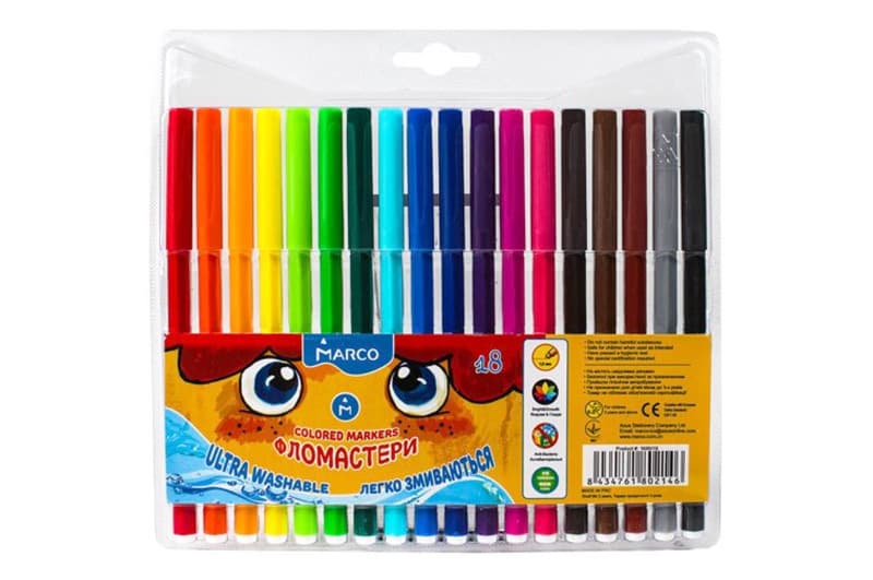 Фломастери Marco 1690-18, 18 кольорів Super Washable