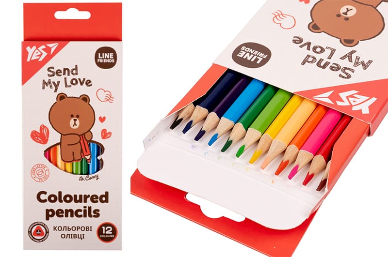 Олівці кольорові YES 12 кольорів  "Line Friends"
