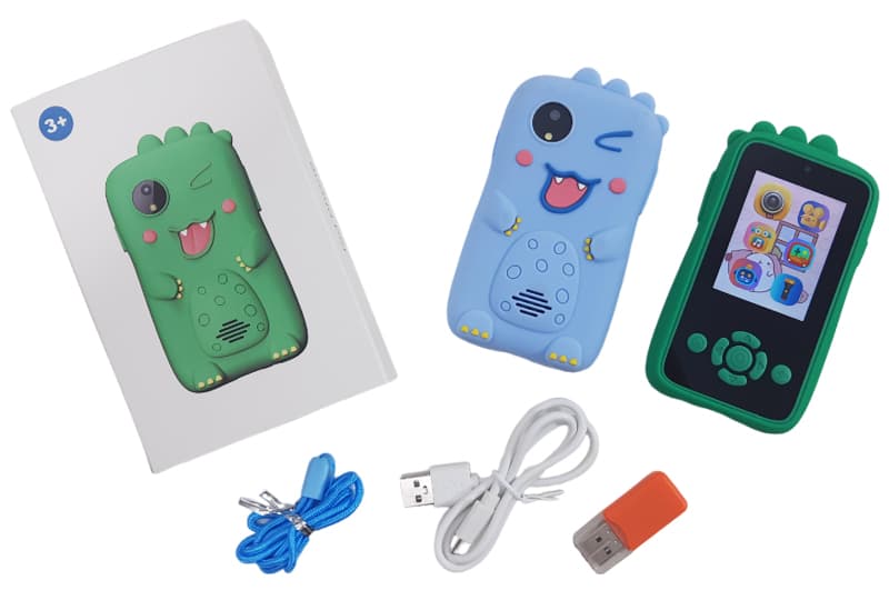 Смартфон "KidPhone Dino" з камерою та іграми (синій/зелений) в коробці