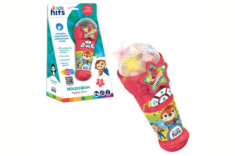 Мікрофон музичний Kids Hits, KH16/004 на батарейках, пісні, мелодії, р-р 6,7*17*6,7см, в коробці