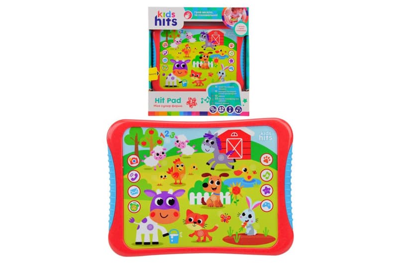 Планшет Kids Hits, KH01/004 "Моя супер ферма" на батарейках, на укр ,назви тварин, звуки, вірші, мелодії, гра, р-р 23,8*17*2см, короб.25*27*4см