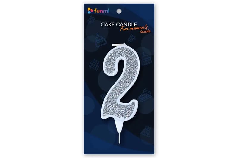 Свічка цифра 23238 "2" біла срібло (9см) funmi 1шт.