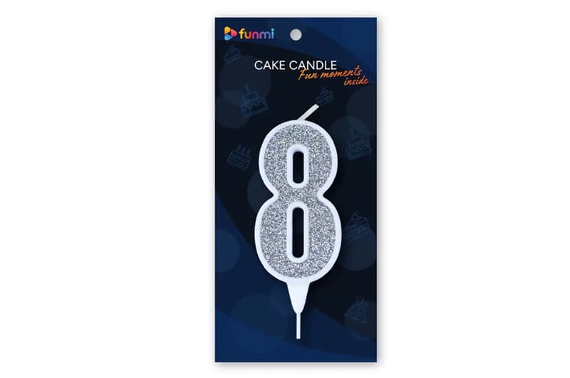 Свічка цифра 23244 "8" біла срібло (9см) funmi 1шт.