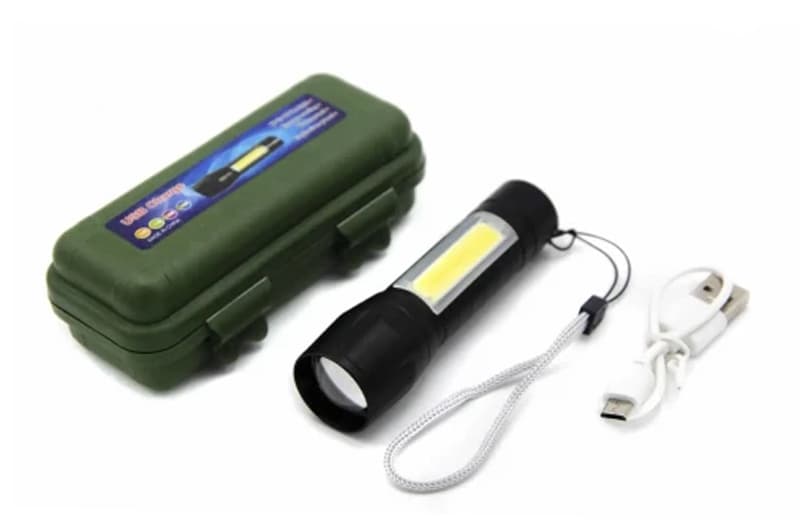 Ліхтарик світлодіодний, акмулятор, USB, алюмінієвий корпус, в коробці