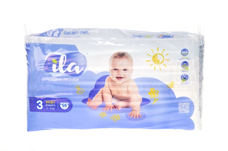 Підгузники ILA Ultra Delicate, 3 Midi, 4–9 кг, 56 шт.