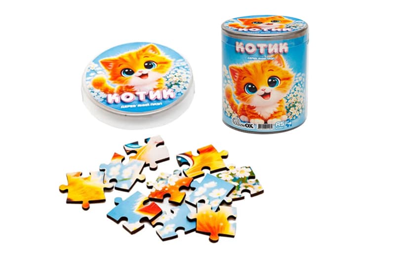 Пазл дерев'яний Puz-05001 Котик, А5 в тубусі PuzzleOk