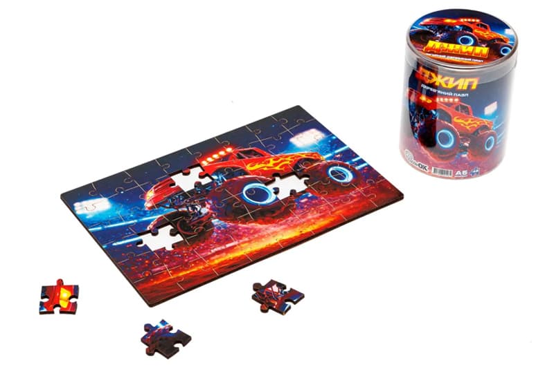 Пазл дерев'яний Puz-05003 Джип, А5 в тубусі PuzzleOk, фото 2